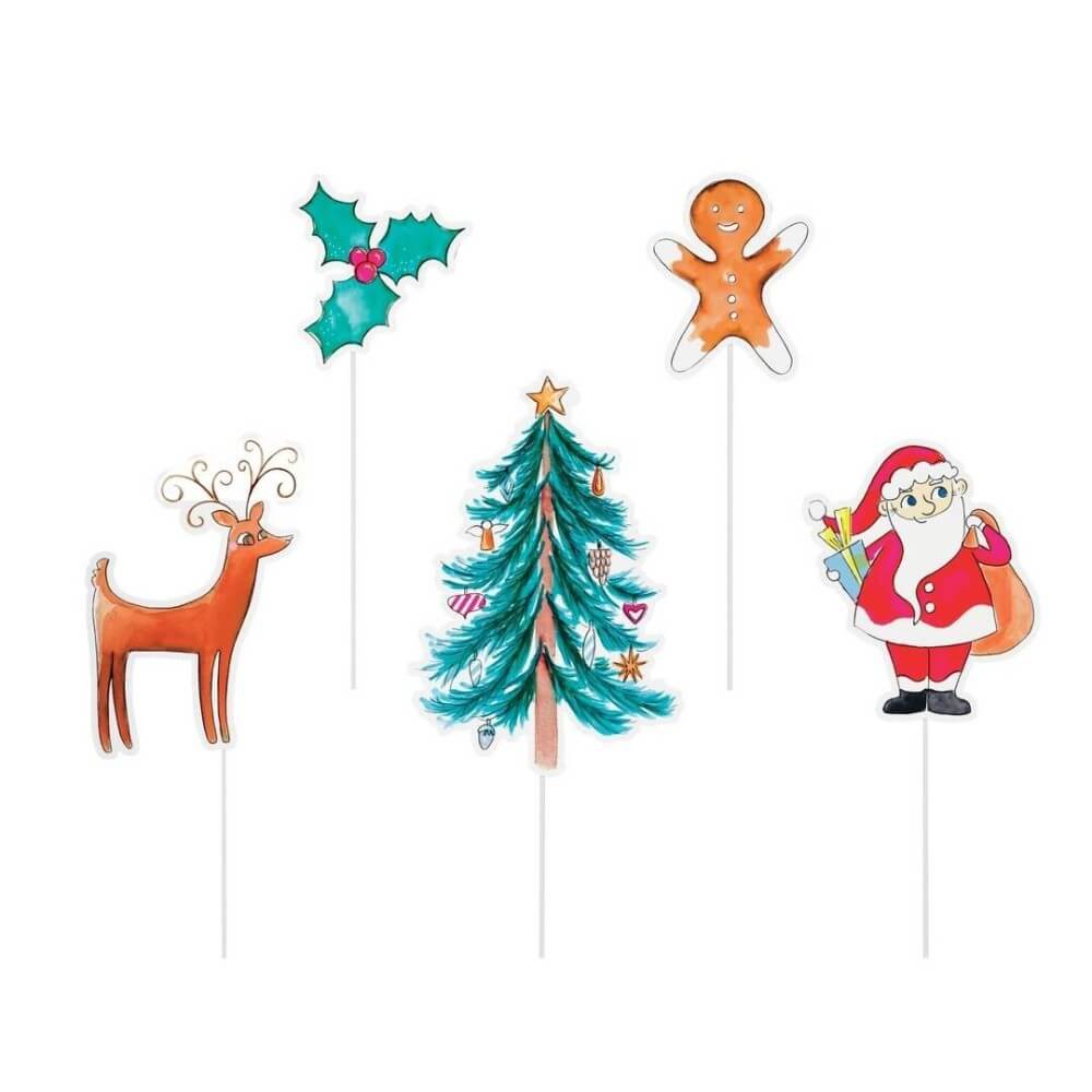 Piques à Gâteau Noël Lot de 5 Pas Cher | Fiesta Factory