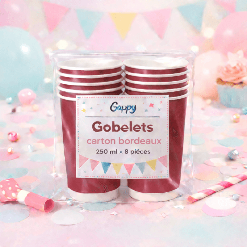 8 Gobelets carton bordeaux 250 ml – Gappy - 142946 - Gobelets en carton