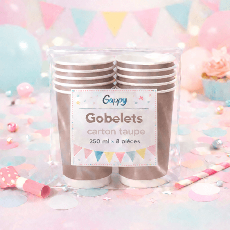 8 Gobelets carton taupe 250 ml – Gappy - 142933 - Gobelets en carton
