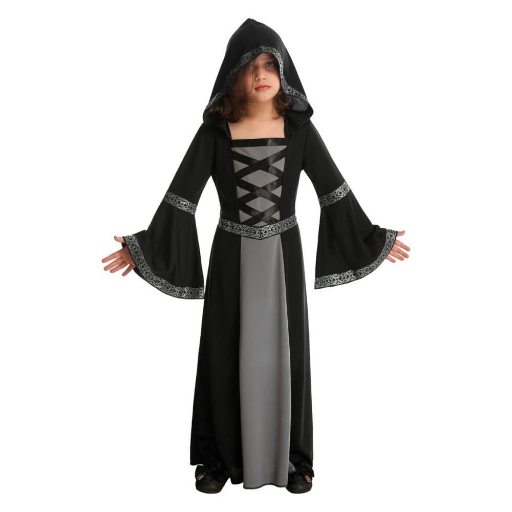 Costume Petite Prêtresse Enfant Noir & Gris – Halloween | Fiesta Factory à petit prix