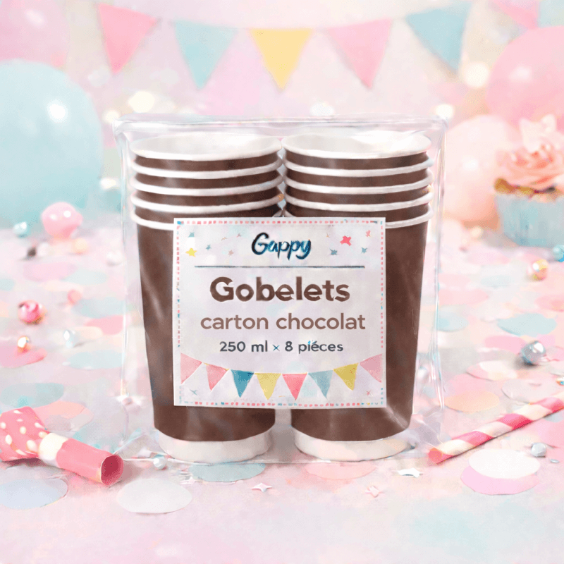 8 Gobelets carton chocolat 250 ml – Gappy - 142939 - Gobelets en carton