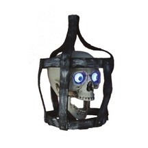 Tête de mort en cage animée sonore et lumineuse 44 cm Halloween | Fiesta Factory