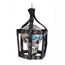 Tête de mort en cage animée sonore et lumineuse 44 cm Halloween | Fiesta Factory