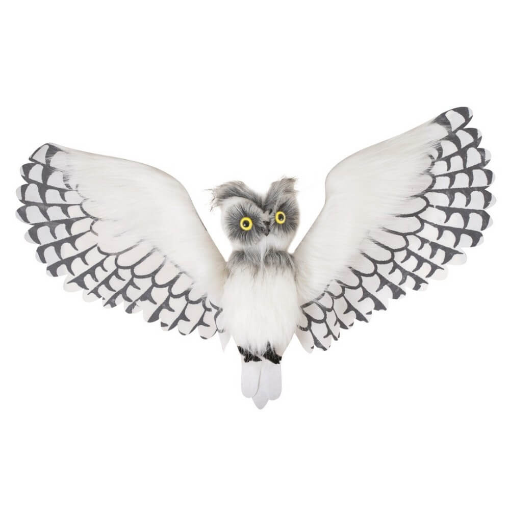 Chouette en plumes animée sonore lumineuse 100 cm décoration Halloween | Fiesta Factory