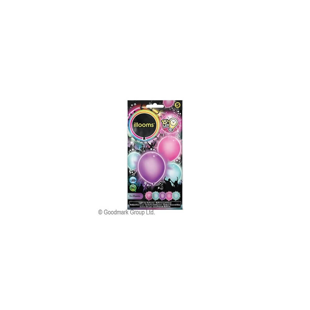 Ballons LED en latex Illooms bleu mauve rose pas cher | Fiesta Factory