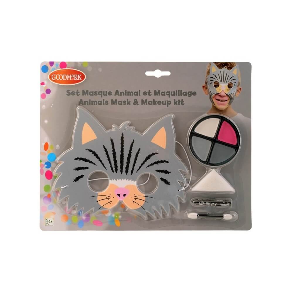 Kit de maquillage fard gras avec masque enfant Chat - 02005565 - Masques