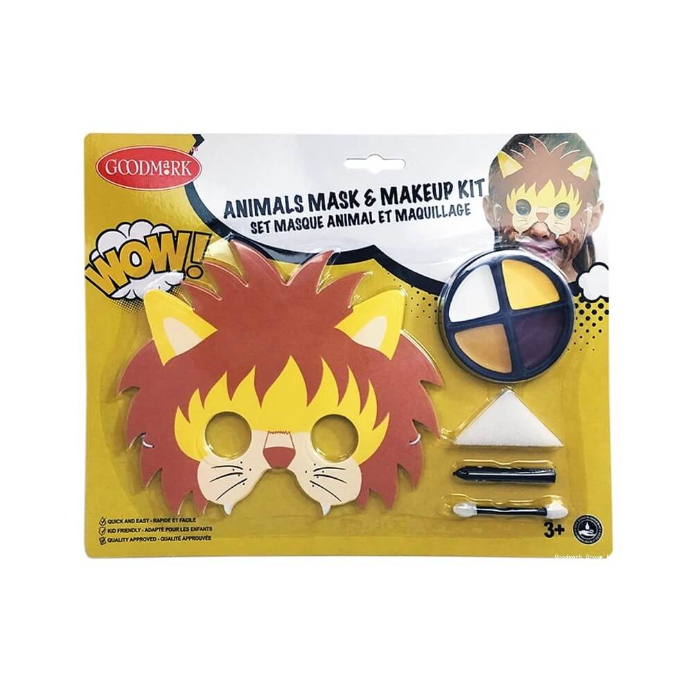 Kit de maquillage fard gras avec masque enfant Lion - 02005566-NF - Masques