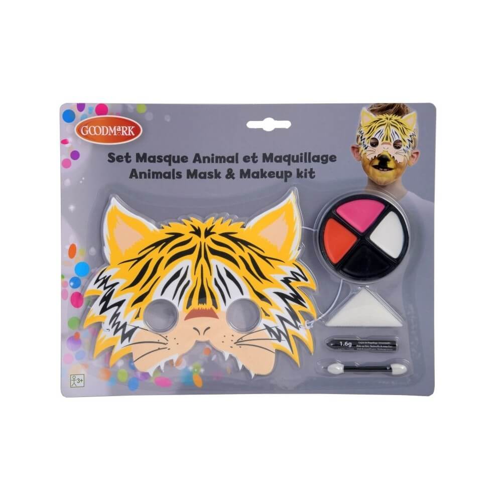 Kit de maquillage fard gras avec masque enfant Tigre - 02005567 - Masques