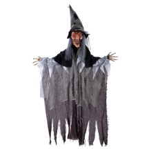 Sorcière animée sonore et lumineuse à suspendre 140 cm Halloween | Fiesta Factory