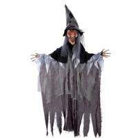 Sorcière animée sonore et lumineuse à suspendre 140 cm Halloween | Fiesta Factory