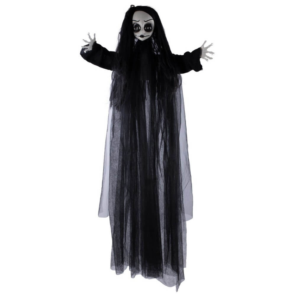 Poupée possédée animée sonore lumineuse à suspendre 120 cm Halloween | Fiesta Factory