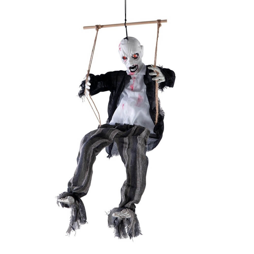 Zombie animé sur balançoire à suspendre 80 cm sonore lumineux | Fiesta Factory