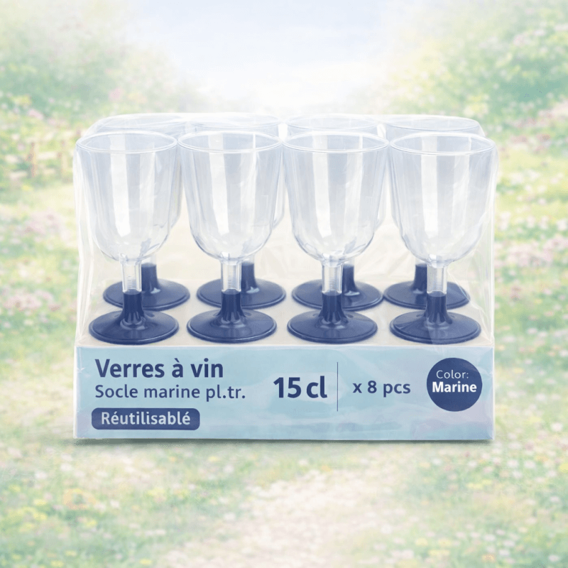 8 Verres à vin 15 cl socle marine réutilisables - 142634 - Verres à Pied & Coupes