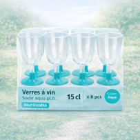 8 Verres à vin 15 cl socle aqua réutilisables - 142591 - Verres à Pied & Coupes