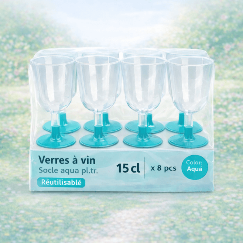 8 Verres à vin 15 cl socle aqua réutilisables - 142591 - Verres à Pied & Coupes