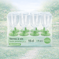 8 Verres à vin 15 cl socle pistache réutilisables - 142626 - Verres à Pied & Coupes