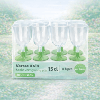 8 Verres à vin 15 cl socle vert granny réutilisables - 142635 - Verres à Pied & Coupes