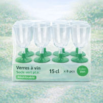 8 Verres à vin 15 cl socle vert réutilisables - 142636 - Verres à Pied & Coupes