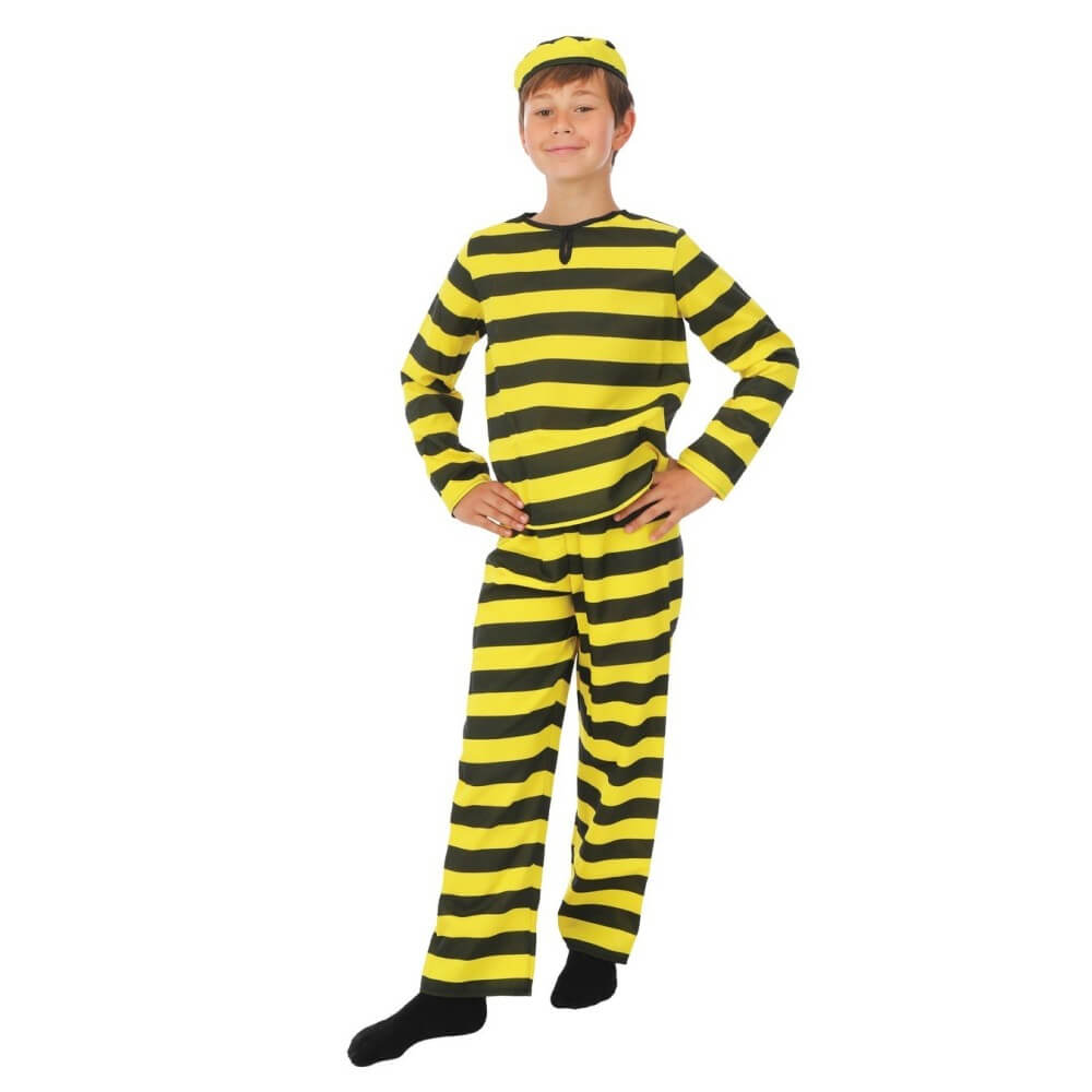 Costume prisonnier noir et jaune enfant plusieurs tailles | Fiesta Factory