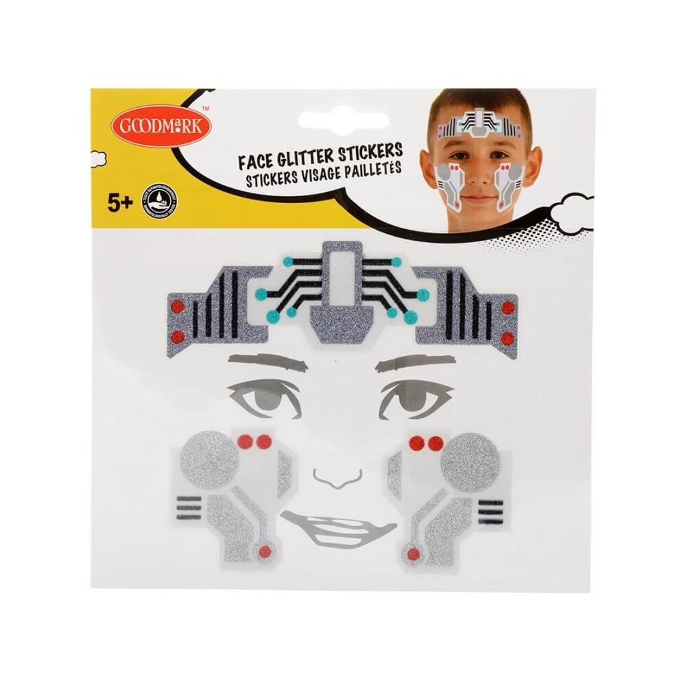 Autocollant Visage Pailleté Robot pour Enfants pas cher | Fiesta Factory à petit prix