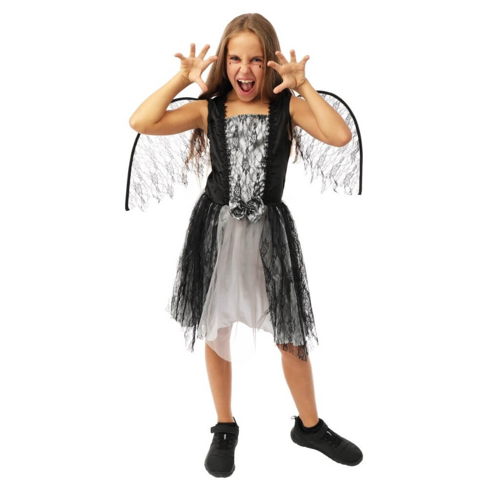 Costume ange déchu noir gris fille plusieurs tailles | Fiesta Factory