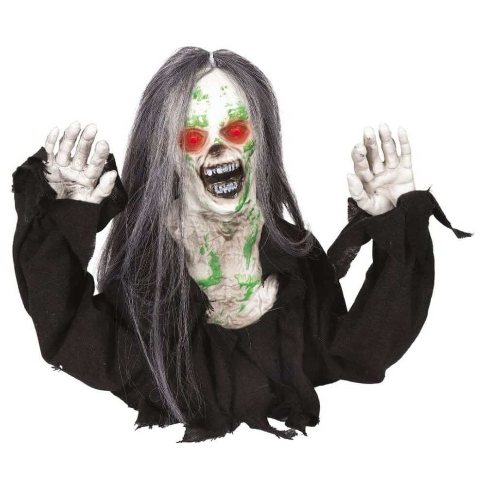 Zombie rampant animé lumineux sonore décoration Halloween 35 cm