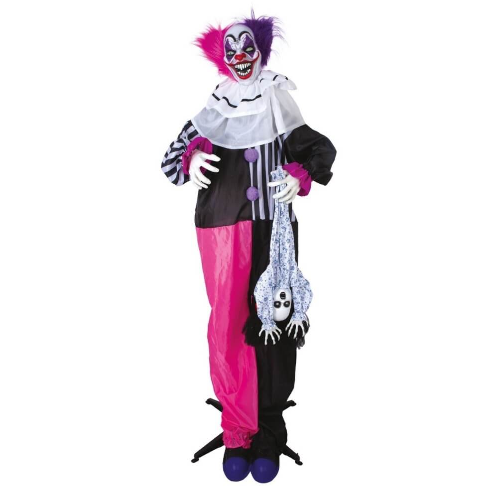 Clown animé Halloween lumineux sonore sur pied 170 cm