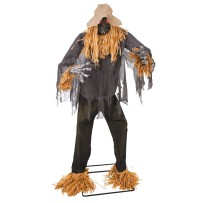 Épouvantail animé Halloween lumineux sonore sur socle 180 cm
