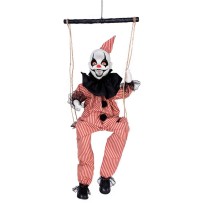 Clown animé Halloween sur balançoire à suspendre lumineux sonore 70 cm