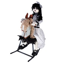 Poupée maléfique animée Halloween cheval à bascule 70 cm