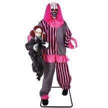 Clown effrayant animé Halloween avec fillette lumineux sonore 182 cm
