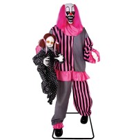 Clown effrayant animé Halloween avec fillette lumineux sonore 182 cm
