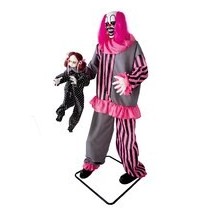 Clown effrayant animé Halloween avec fillette lumineux sonore 182 cm