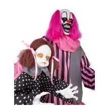 Clown effrayant animé Halloween avec fillette lumineux sonore 182 cm