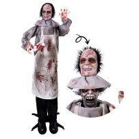 Automate boucher double tête animé Halloween lumineux sonore 180 cm