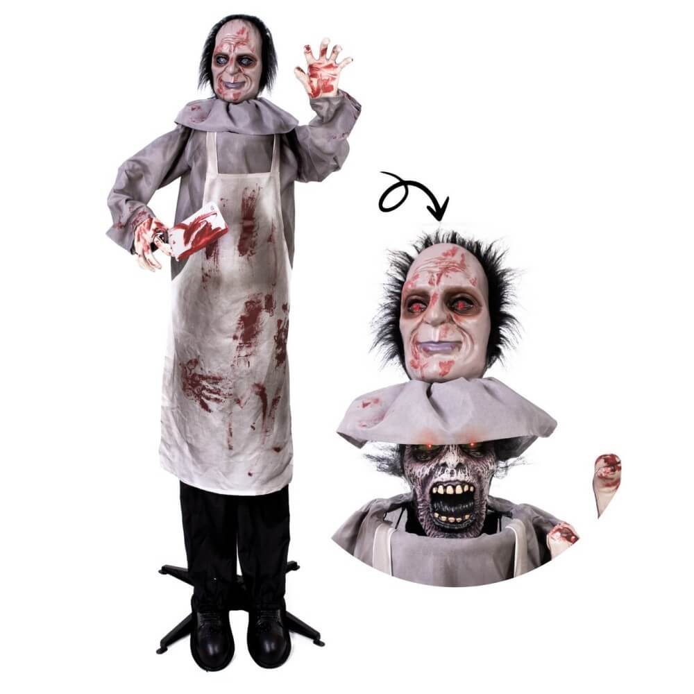 Automate boucher double tête animé Halloween lumineux sonore 180 cm