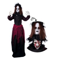Automate poupée double tête animé Halloween lumineux sonore 180 cm