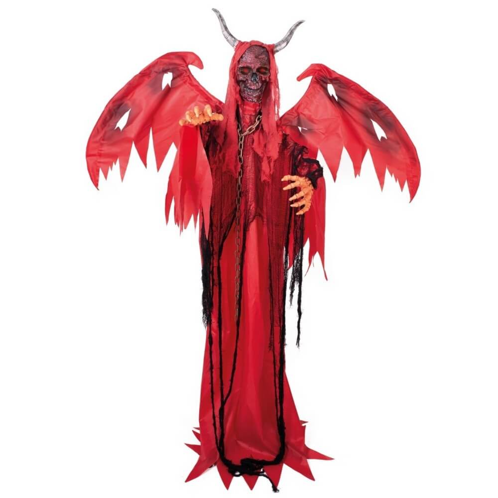 Diable animé Halloween lumineux sonore sur pied 180 cm