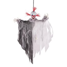 Clown de l'horreur animé Halloween à suspendre lumineux sonore 60 cm