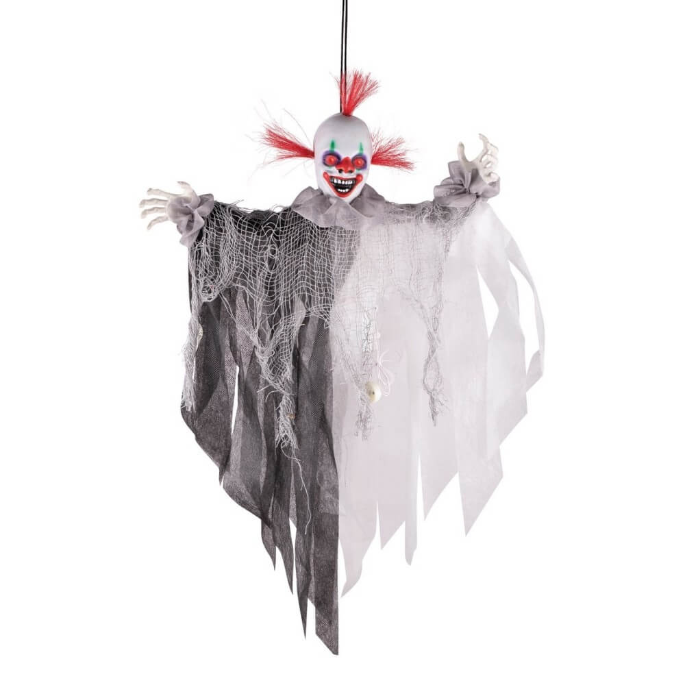 Clown de l'horreur animé Halloween à suspendre lumineux sonore 60 cm