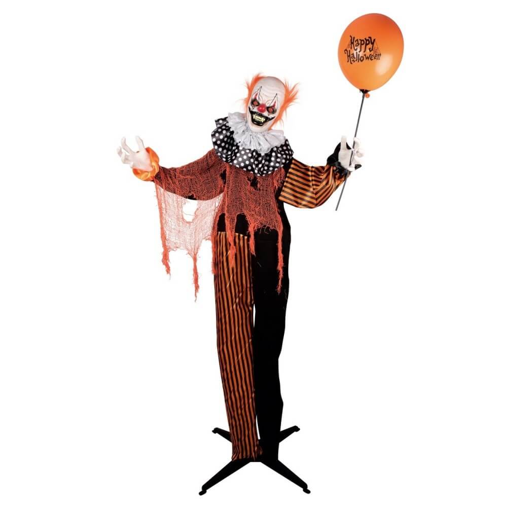 Clown maléfique animé Halloween lumineux sonore 166 cm