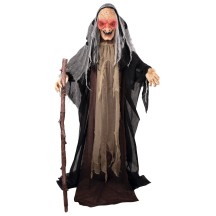 Sorcière animée Halloween lumineuse sonore sur pied 153 cm