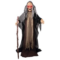 Sorcière animée Halloween lumineuse sonore sur pied 153 cm