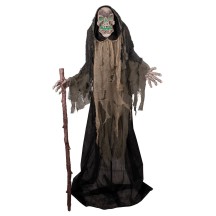 Faucheuse squelette animée Halloween lumineuse sonore 158 cm