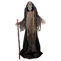 Faucheuse squelette animée Halloween lumineuse sonore 158 cm