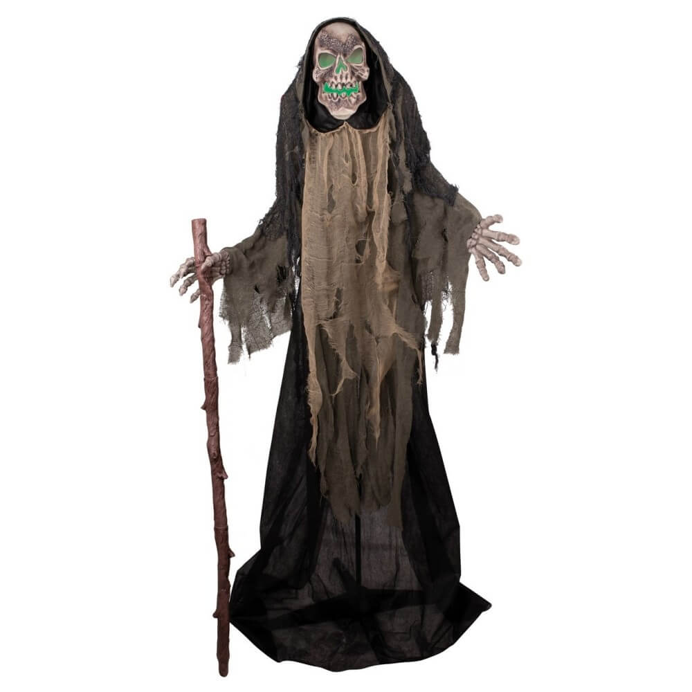 Faucheuse squelette animée Halloween lumineuse sonore 158 cm