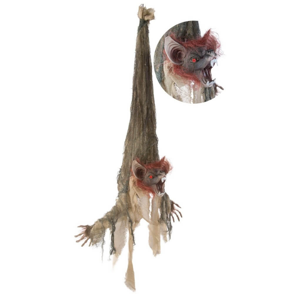 Chauve-souris animée Halloween à suspendre lumineuse sonore 90 cm
