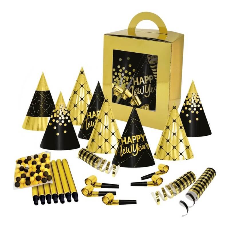 Kit Cotillons Or et Noir – Boîte 10 Personnes - 23823 - Cotillons
