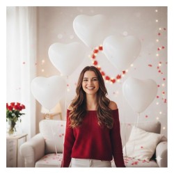 Lot de 5 ballons cœur blanc 26 cm – Latex biodégradable – Air ou hélium - 36428BL - Ballons latex