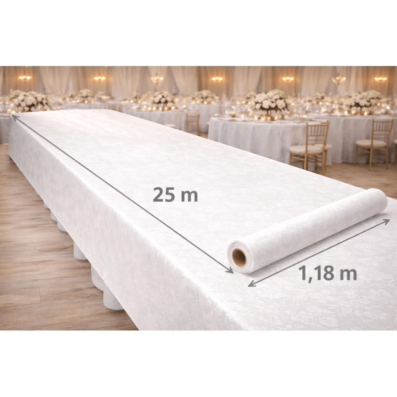 Nappe papier damassée blanche – Rouleau 25 m - 147101 - Nappes damassées